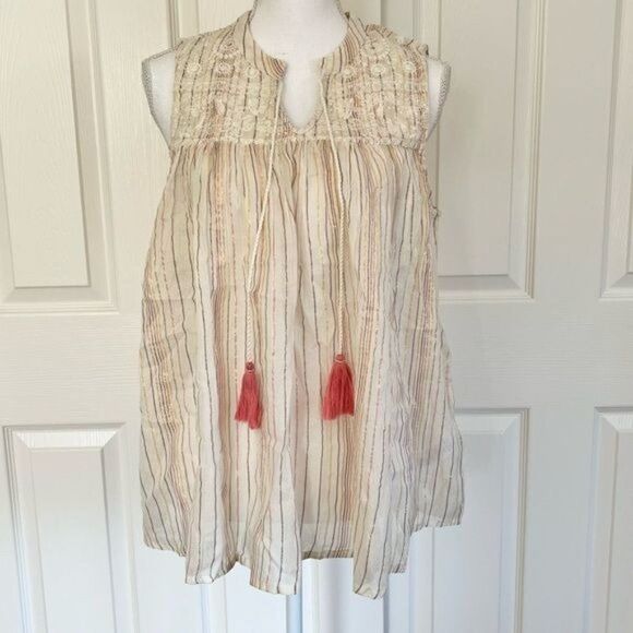 Rachel Zoe Cream Swing Top with Metallic Stripes Small - Picture 1 of 11